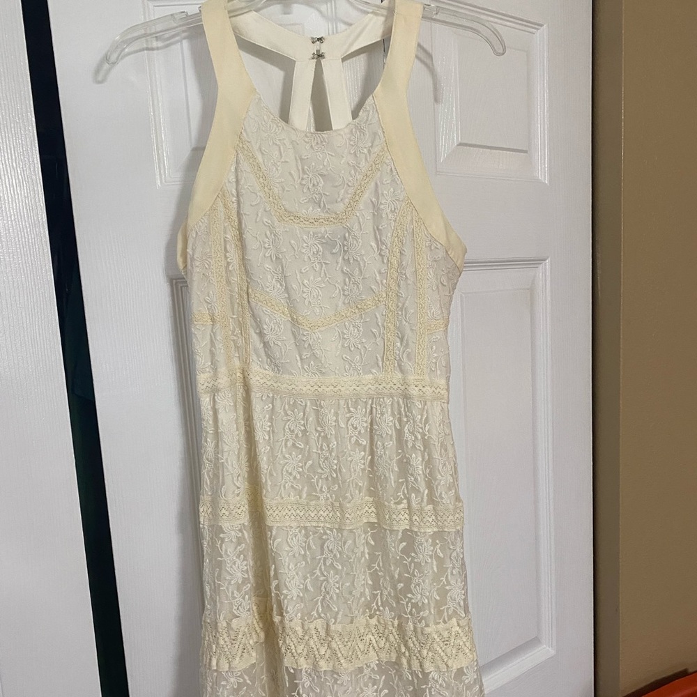 Off white halter lace detail dress